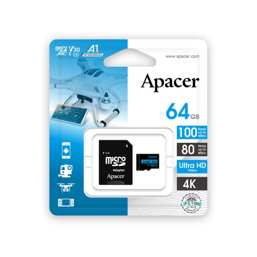 Карта памяти Apacer AP64GMCSX10U7-R 64GB + адаптер