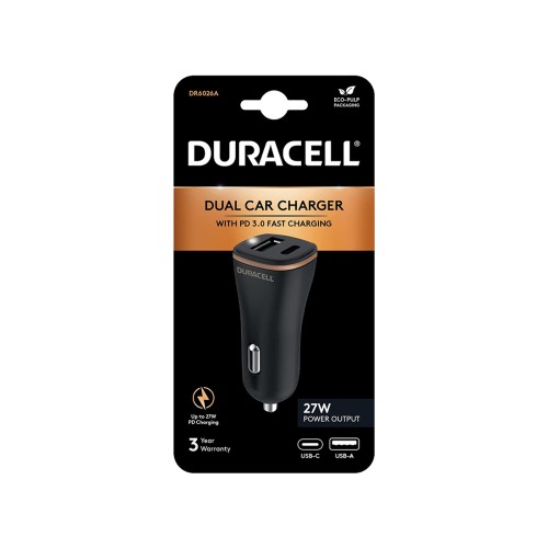 Автомобильное зарядное устройство Duracell DR6026A 27W PD USB-A & USB-C Черный